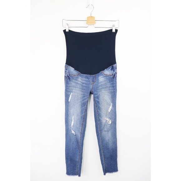 1822 Denim Distressed Maternity Crop Jean Frayed Raw Cut Hem Stretch Denim Irene - Picture 3 of 9